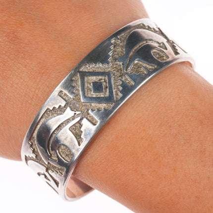 6.6" Tommy Jackson Navajo sterling silver spirit bear overlay cuff bracelet