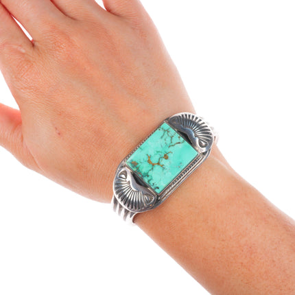 6" Orville Tsinnie Navajo sterling silver high grade turquoise cuff bracelet