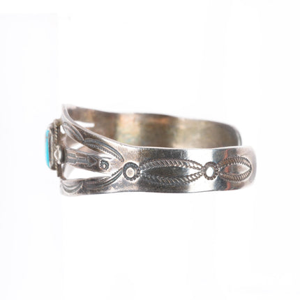 6.4" Vintage Navajo sterling silver deep stamped arrows turquoise cuff bracelet