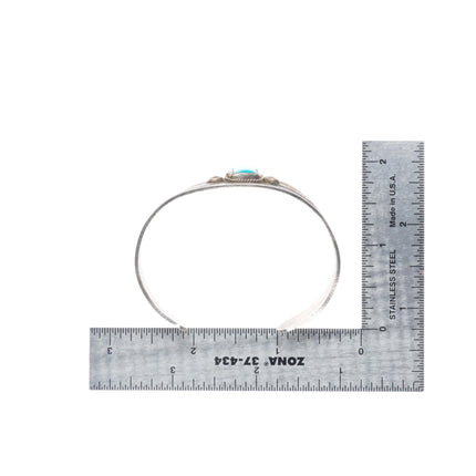 6.4" Vintage Navajo sterling silver deep stamped arrows turquoise cuff bracelet