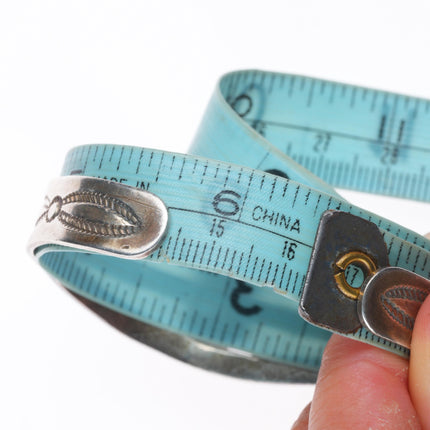 6.4" Vintage Navajo sterling silver deep stamped arrows turquoise cuff bracelet
