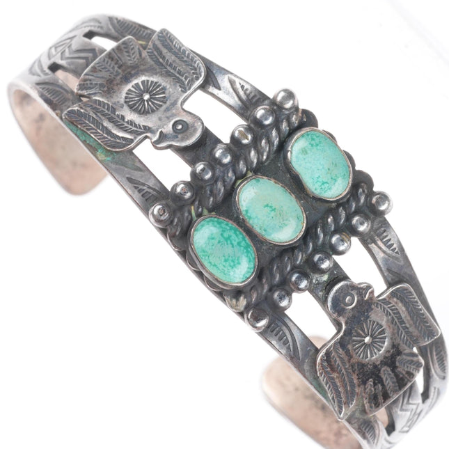 6.5" 1940 Navajo Fred Harvey thunderbird sterling silver turquoise cuff bracelet