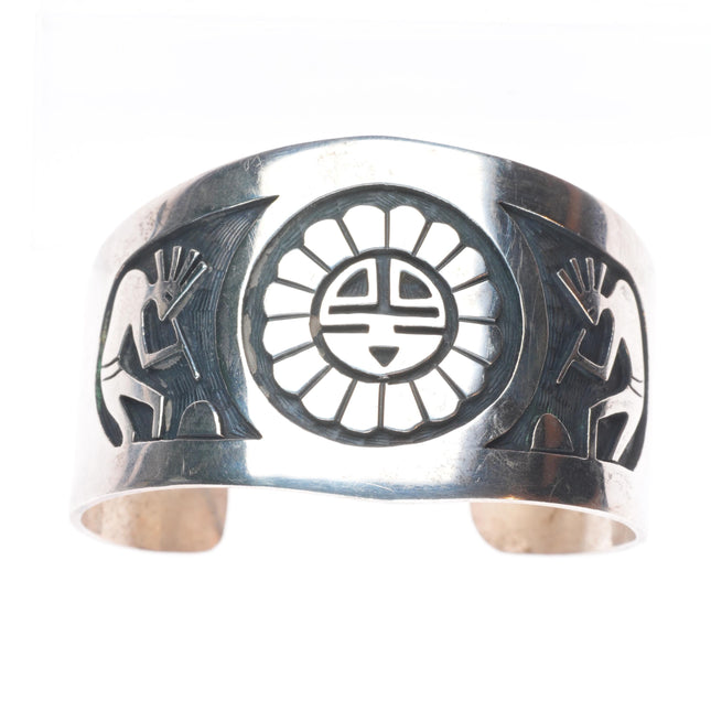 6.25" Vintage Hopi sterling silver Kokopelli and sunface cuff bracelet