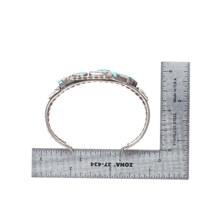 6.5" 1950's Zuni sterling silver rainbow man turquoise/coral inlay cuff bracelet