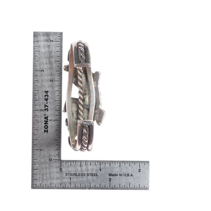 6.5" 1950's Zuni sterling silver rainbow man turquoise/coral inlay cuff bracelet