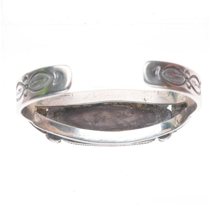 6.75" 1930's Navajo ingot silver petrified wood deep stamped cuff bracelet