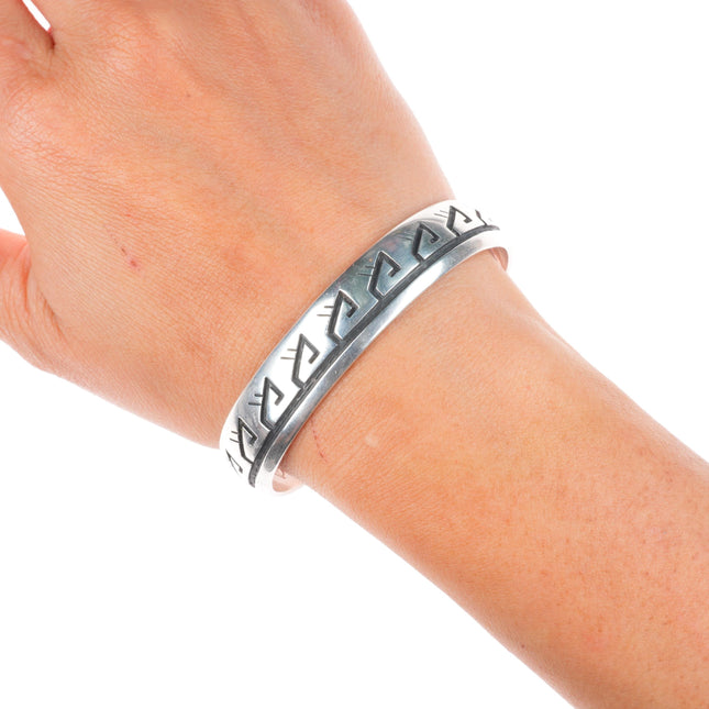 6.6" John Coochyumptewa Hopi overlay cuff bracelet rain cloud sterling silver