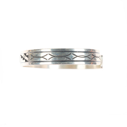 6.9" Peter Nelson Navajo sterling silver cuff bracelet stamped overlay design