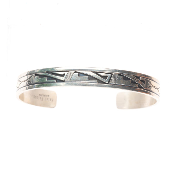 6.9" Peter Nelson Navajo sterling silver cuff bracelet stamped overlay design