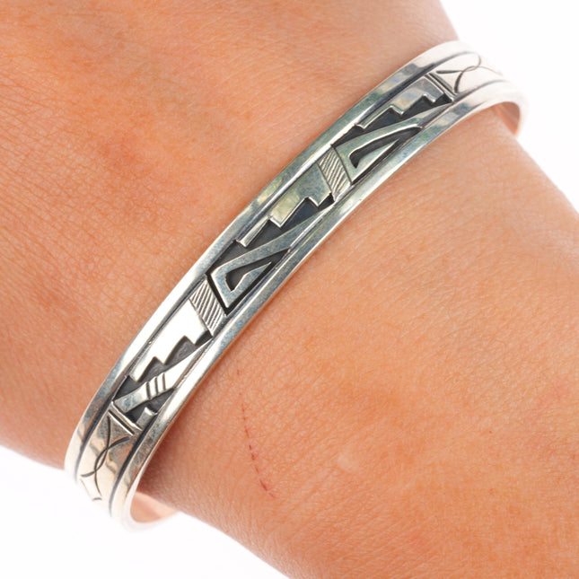 6.9" Peter Nelson Navajo sterling silver cuff bracelet stamped overlay design