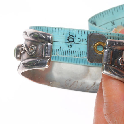 6.25" vintage Navajo sterling silver wide green turquoise row cuff bracelet