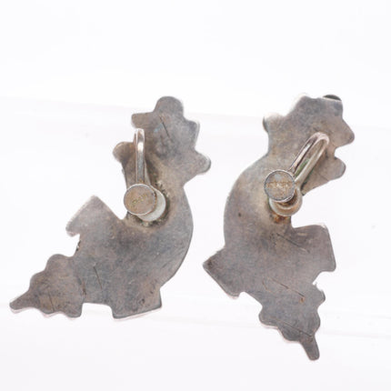 c1950 Vintage Zuni sterling silver rainbow man inlay screw back earrings