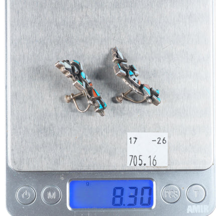 c1950 Vintage Zuni sterling silver rainbow man inlay screw back earrings
