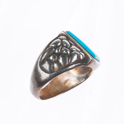 sz12.5 vintage Navajo sterling silver rocky repousse turquoise men's ring