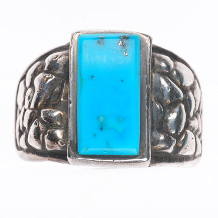 sz12.5 vintage Navajo sterling silver rocky repousse turquoise men's ring