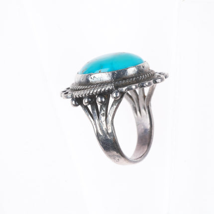 sz7 1940's vintage Navajo sterling silver turquoise rope bezel size 7 ring