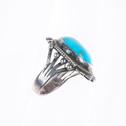 sz7 1940's vintage Navajo sterling silver turquoise rope bezel size 7 ring