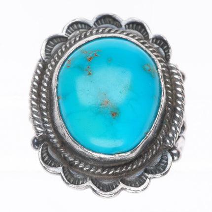 sz7 1940's vintage Navajo sterling silver turquoise rope bezel size 7 ring
