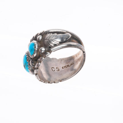sz9 Cecil Sanders Navajo sterling silver 3 stone turquoise size 9 ring