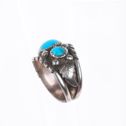 sz9 Cecil Sanders Navajo sterling silver 3 stone turquoise size 9 ring