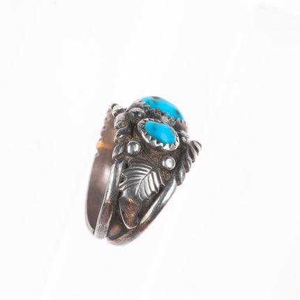 sz9 Cecil Sanders Navajo sterling silver 3 stone turquoise size 9 ring