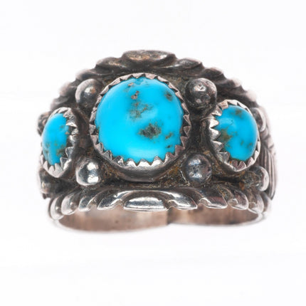 sz9 Cecil Sanders Navajo sterling silver 3 stone turquoise size 9 ring