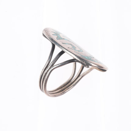 sz8 Vintage SB Navajo sterling silver chip inlay turquoise size 8 ring