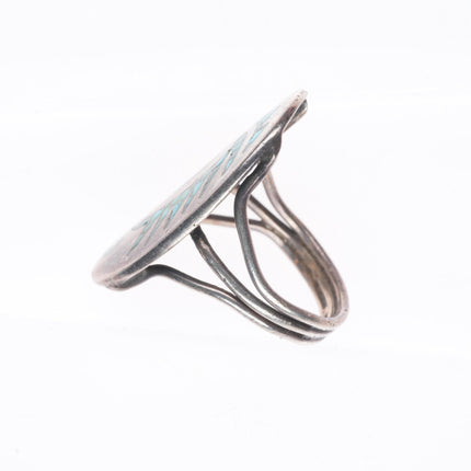 sz8 Vintage SB Navajo sterling silver chip inlay turquoise size 8 ring