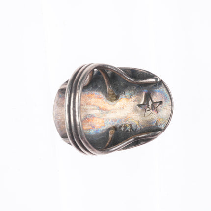 sz8 Vintage SB Navajo sterling silver chip inlay turquoise size 8 ring