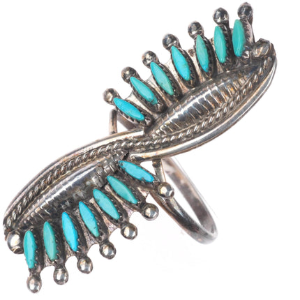 sz7 vintage Zuni sterling silver eye-lash for needlepoint turquoise ring