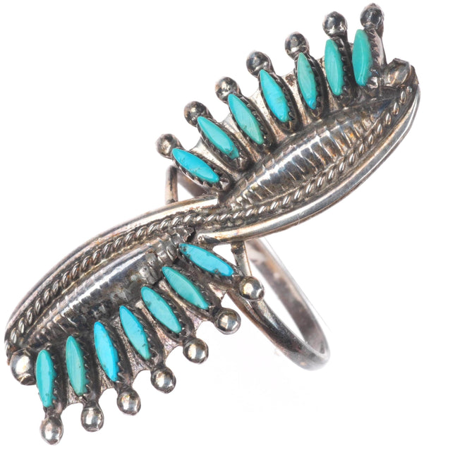 sz7 vintage Zuni sterling silver eye-lash for needlepoint turquoise ring
