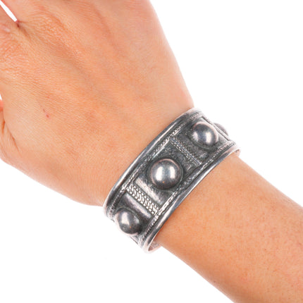 6.25" Italian vintage Peruzzi Sterling silver tribal style gothic cuff bracelet