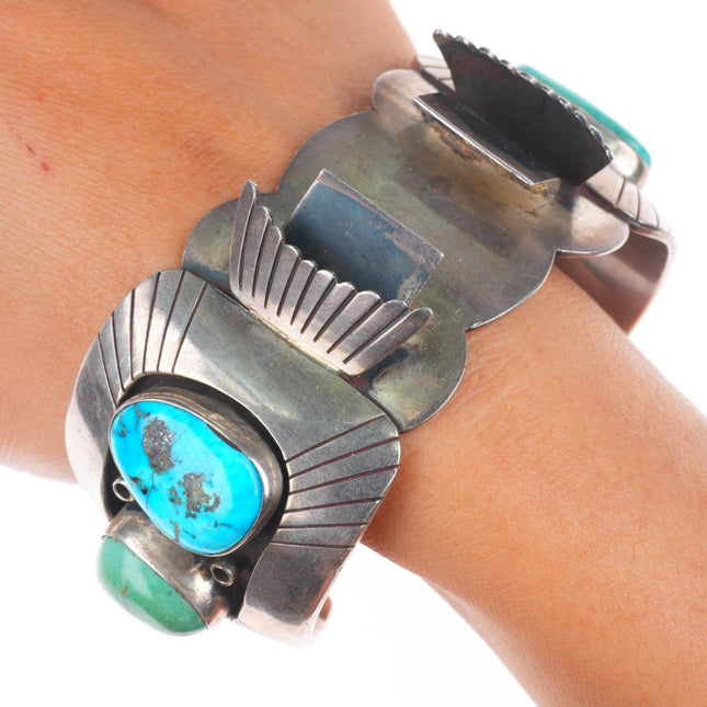 7.25" Vintage Gibson Gene Navajo sterling silver turquoise watch cuff bracelet
