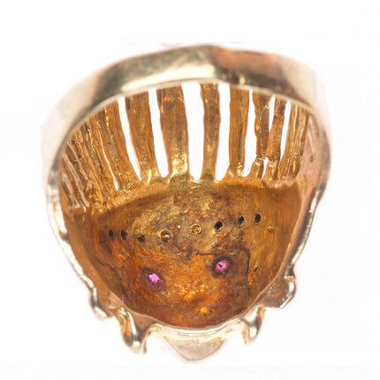 sz10 vintage 14k yellow gold diamond and ruby Indian Chief size 10 men's ring