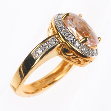 sz5 18k Rose Gold 4ct Morganite and natural diamond cocktail size 5 ring