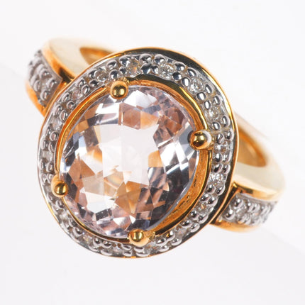 sz5 18k Rose Gold 4ct Morganite and natural diamond cocktail size 5 ring