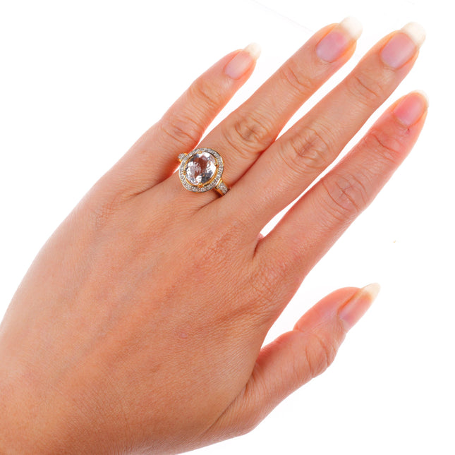sz5 18k Rose Gold 4ct Morganite and natural diamond cocktail size 5 ring