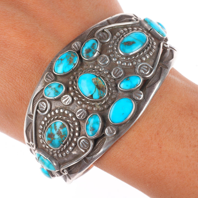 7.5" 30's-40's Navajo masterpiece sterling silver turquoise cuff bracelet