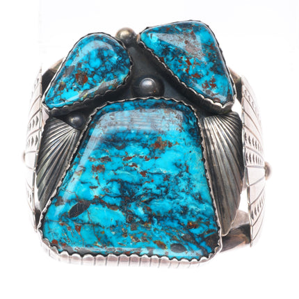 6.6" Huge vintage Navajo sterling silver high grade turquoise cuff bracelet