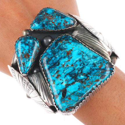 6.6" Huge vintage Navajo sterling silver high grade turquoise cuff bracelet