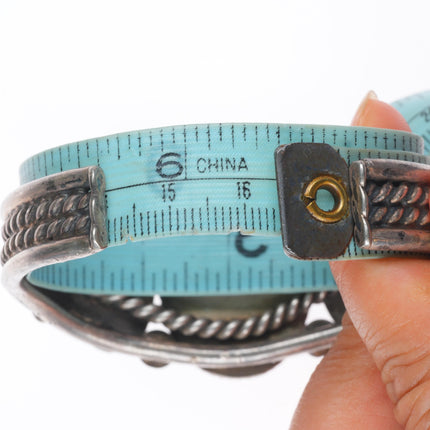 6.5" c1950's Vintage Navajo sterling silver 3 stone onyx cuff bracelet