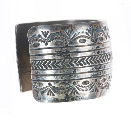 6.5" Patrick Yellowhorse deep stamped sterling silver wide band cuff bracelet