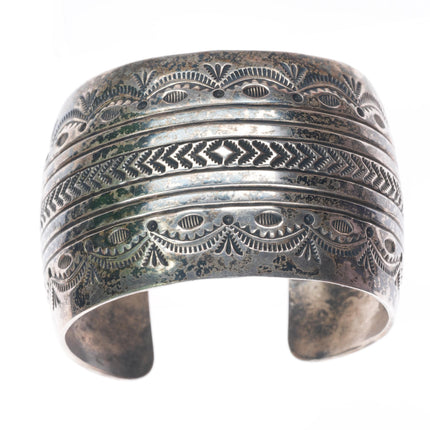 6.5" Patrick Yellowhorse deep stamped sterling silver wide band cuff bracelet