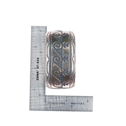 6.6" Tommy Singer Navajo sterling silver water/wave pattern cuff bracelet
