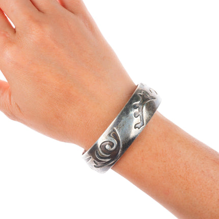 6.7" 50's-60's Navajo or Hopi overlay vintage cuff bracelet sterling silver