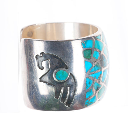 6.6" Big Vintage Navajo sterling silver domed turquoise inlay cuff bracelet