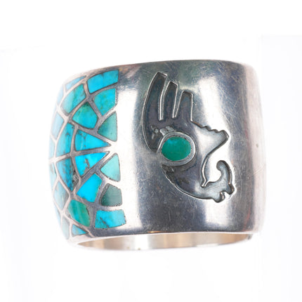 6.6" Big Vintage Navajo sterling silver domed turquoise inlay cuff bracelet