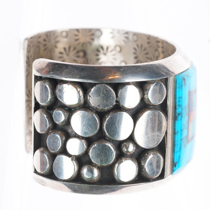 6.25" Jim Robinson Southwest sterling silver turquoise inlaid Yei cuff bracelet