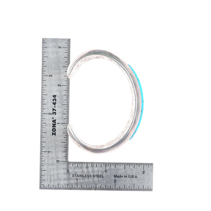 6.25" Jim Robinson Southwest sterling silver turquoise inlaid Yei cuff bracelet