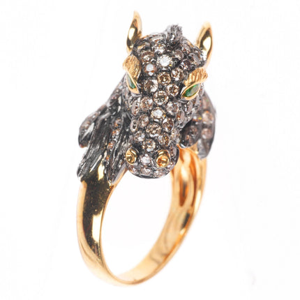 sz5 Neda Behnam 18k yellow gold Diamond and Tsavorite garnet horse head ring